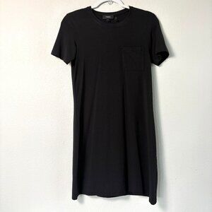 Theory T Shirt Dress Size S Black Pullover Short Sleeve Pocket Pima Cotton Blend